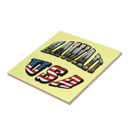 Hawaii Picture and USA Flag Text Tile