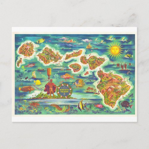 Hawaii Picture Map Postcard