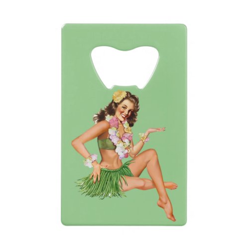  Hawaii Pin Up Girl Vintage Art _    Credit Card Bottle Opener