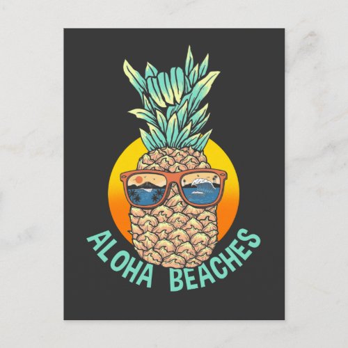 Hawaii Pineapple Sunglasses Surfing Sunset Beach Postcard