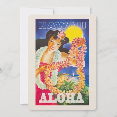 Hawaii Postcard Vintage Linen Stationary 5x7 Invitation