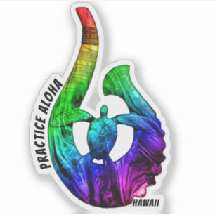 Hawaii Practice Aloha Honu Tribal Hook NeonRainbow Sticker