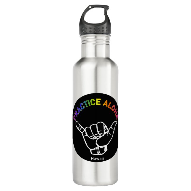 Hawaii Practice Aloha Shaka (Hang loose) Stainless Steel Water Bottle (Front)