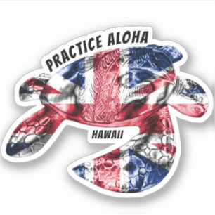 Hawaii Practice Aloha - Tribal Honu HIFlag Sticker