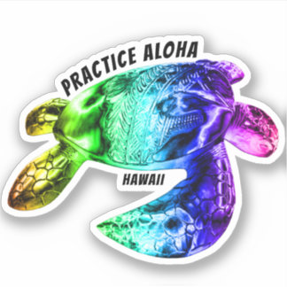Hawaii Practice Aloha - Tribal Honu Rainbow Sticker