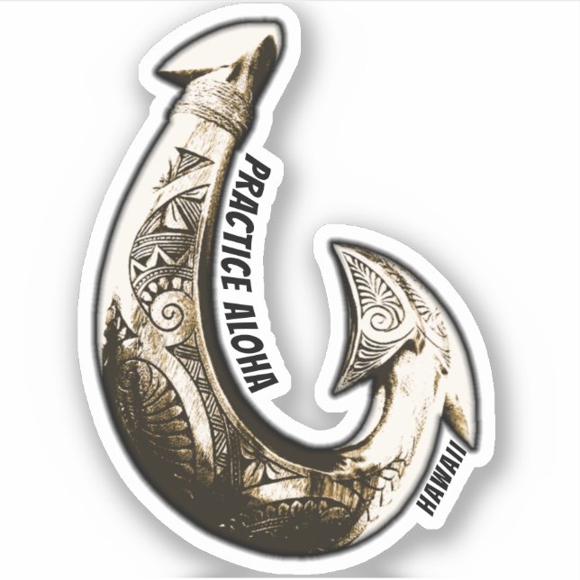 Hawaii Practice Aloha - Tribal Hook Sticker (Front)