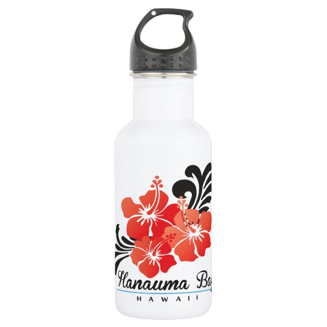 Hawaii Red Hibiscus Flowers Stainless Steel Water Bottle (Front)