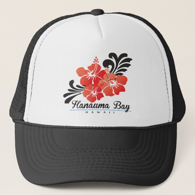 Hawaii Red Hibiscus Flowers Trucker Hat (Front)