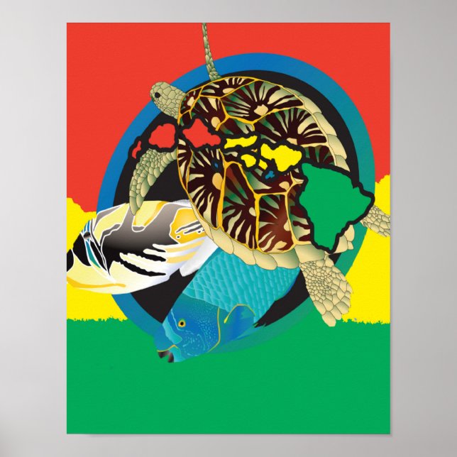 Hawaii Reggae Turtle Hawaii Islands Poster (Front)