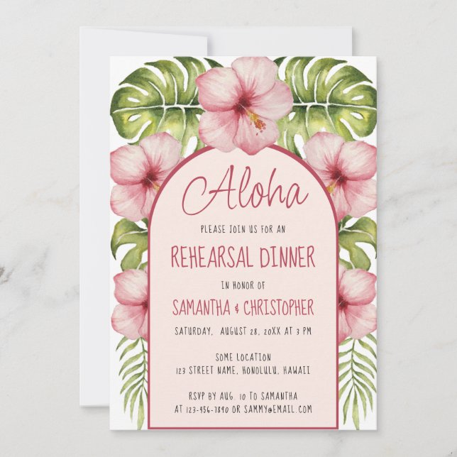 Hawaii Rehearsal Dinner Aloha Tropical Floral Pink Invitation (Front)