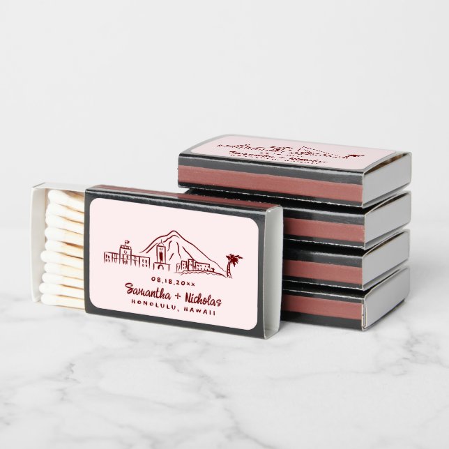 Hawaii Retro Doodle Sketch | Wedding Favor Matchboxes (Stacked)