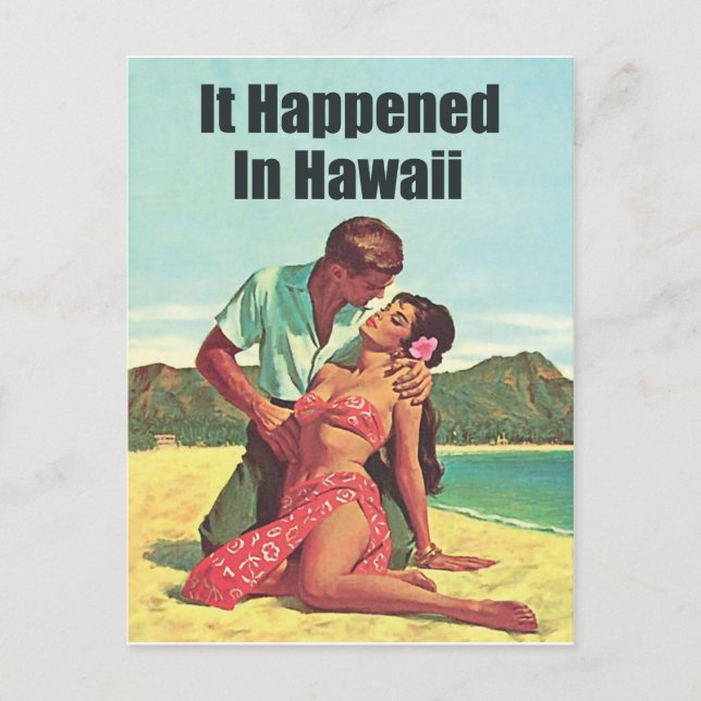Hawaii, romance at tropic beach, vintage travel postcard (Front)