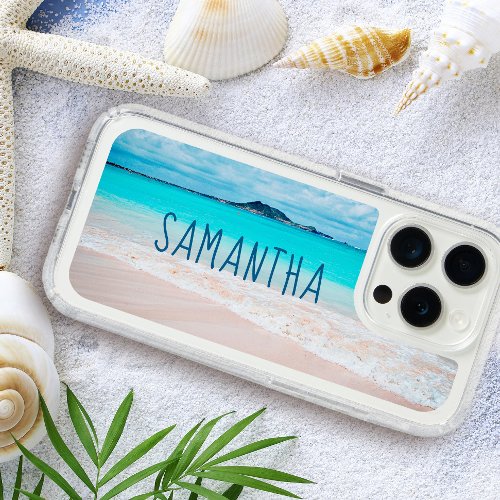 Hawaii Sandy Beach Blue Ocean Photo Custom Name iPhone 15 Pro Case