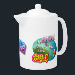 Hawaii Says Aloha! Teapot<br><div class="desc">The beautiful Islands of Hawaii made from colorful Hawaiian hibiscus flowers: Kukui, Kaunaoa, Mokihana, Lokelani, Ilima, Lehua Ohia, Pupu Shell. Press "Customize it" and personalize this cool design as you wish!</div>