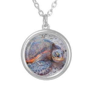 Hawaii Sea Turtle Honu Photo Simple Bold Modern Silver Plated Necklace