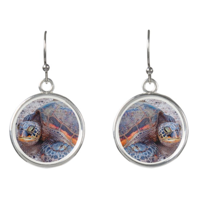 Hawaii Sea Turtle Honu Photo Simple Modern Bold Earrings (Front)