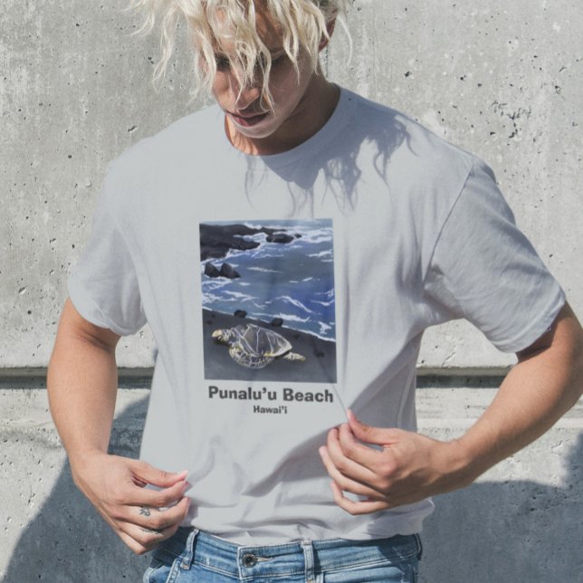 Hawaii Sea Turtle on Black Sand Beach T-Shirt (Creator Uploaded)
