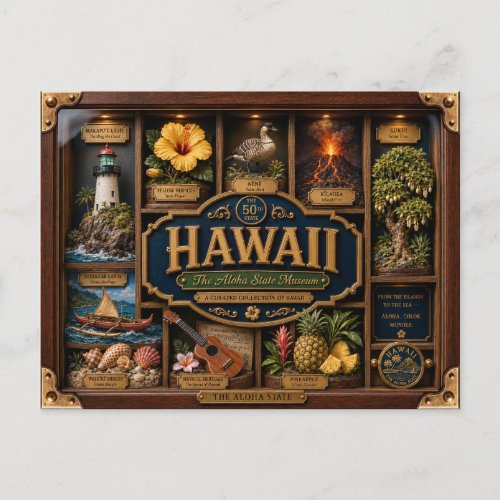 Hawaii Shadow Box 3D Figurine State Postcard