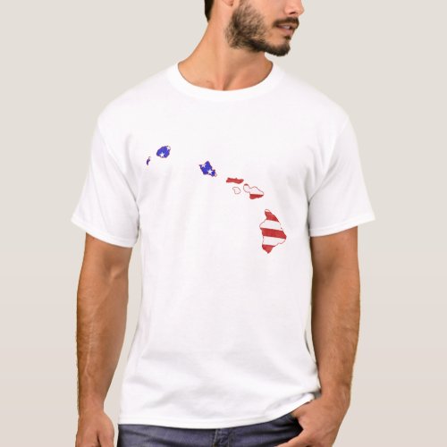 Hawaii Shaped American Flag Patriotic Hawaiian USA T_Shirt