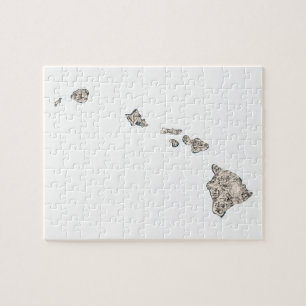 Hawaii Shaped Vintage Picture Map Jigsaw Puzzle