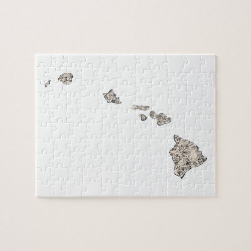 Hawaii Shaped Vintage Picture Map Jigsaw Puzzle
