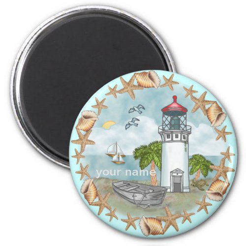 Hawaii Shells Lighthouse custom name magnet