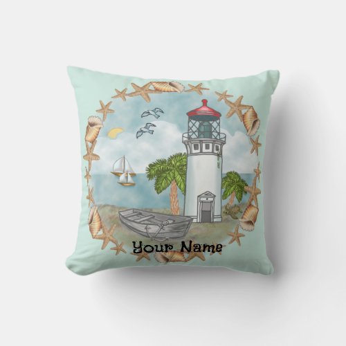 Hawaii Shells Lighthouse custom name Pillow