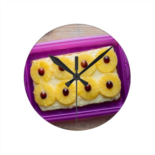 Hawaii slices with pineapple on rustic wood round wallclocks