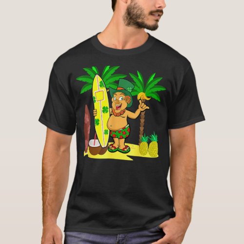 Hawaii St Patricks Day Hawaiian Leprechaun Surfer  T_Shirt