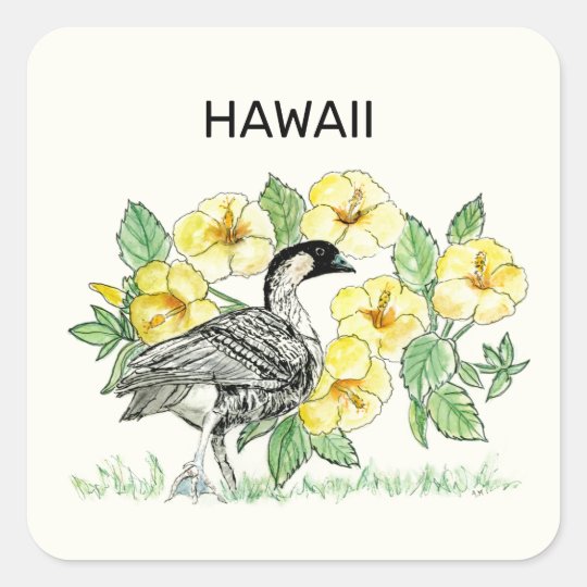 Hawaii State Bird and Flower Square Sticker | Zazzle.com