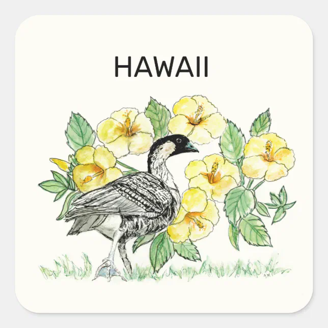 Hawaii State Bird and Flower Square Sticker Zazzle