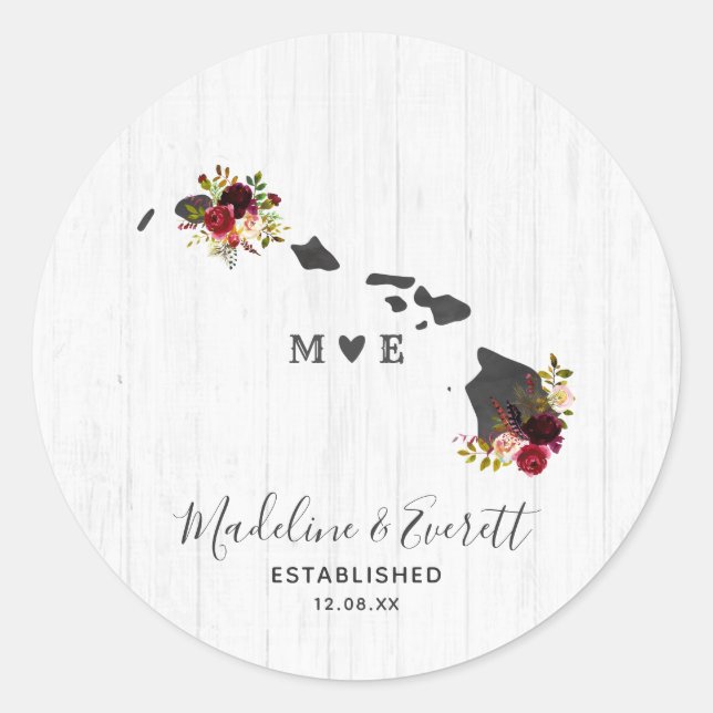 Hawaii State Destination Rustic Monogram Wedding Classic Round Sticker (Front)