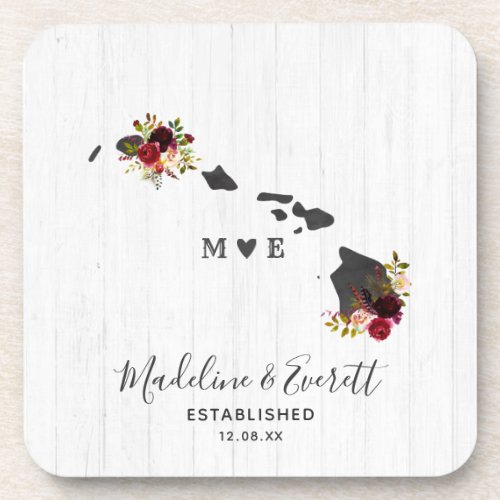 Hawaii State Destination Rustic Wedding Monogram Beverage Coaster