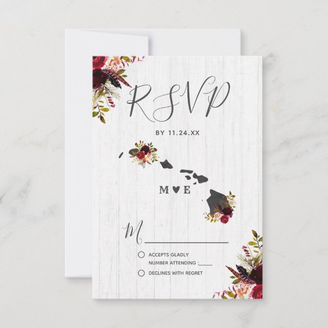 Hawaii State Destination Rustic Wedding RSVP (Front)