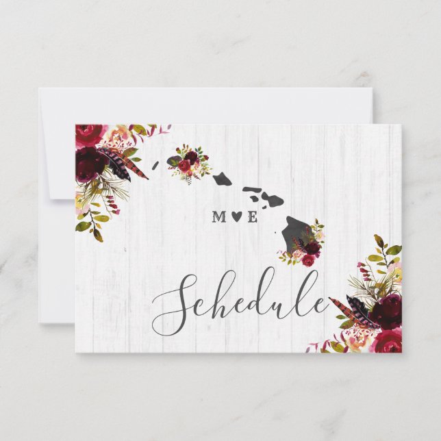 Hawaii State Destination Rustic Wedding Schedule Invitation (Front)