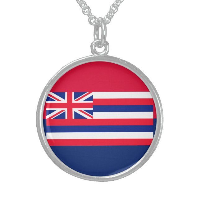 Hawaii State Flag Design Sterling Silver Necklace (Front)