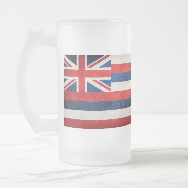 Hawaii state flag frosted glass beer mug (Left)