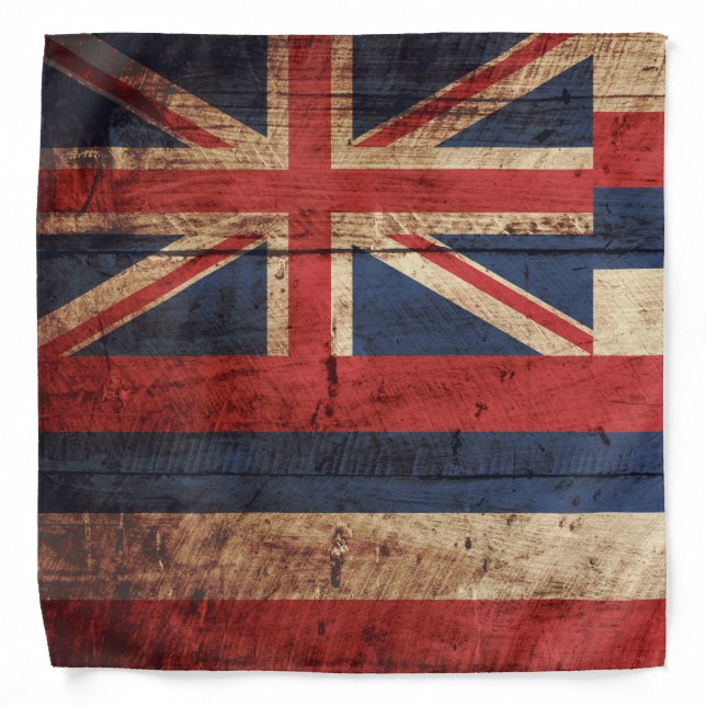 Hawaii State Flag on Old Wood Grain Bandana (Front)