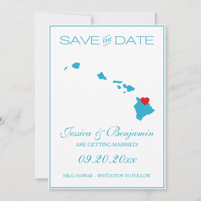 Hawaii State Map Save the Date Cards (Front)