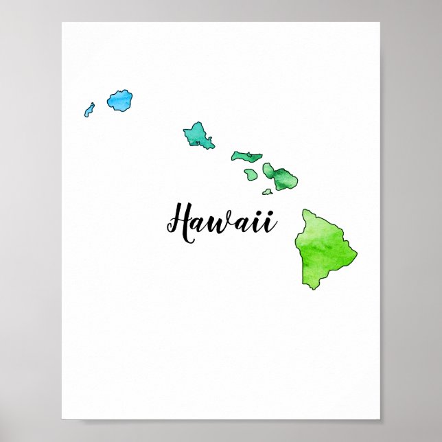 Hawaii State Map Watercolor Colorful  Poster (Front)