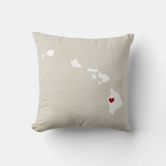 Hawaii State Pillow Faux Linen Personalized (Front)