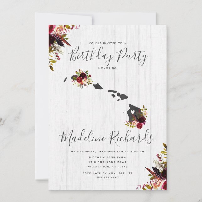 Hawaii State Rustic Birthday Party Invitation (Front)