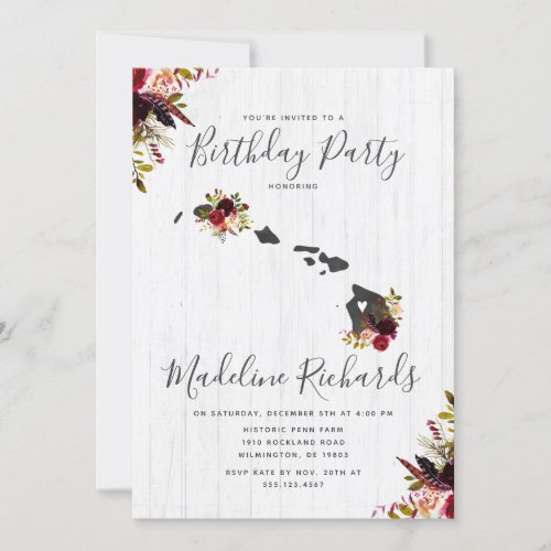 Hawaii State Rustic Birthday Party Invitation