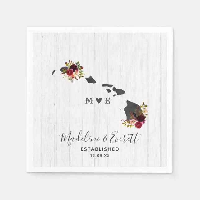 Hawaii State Rustic Wood Wedding Monogram Napkins (Front)