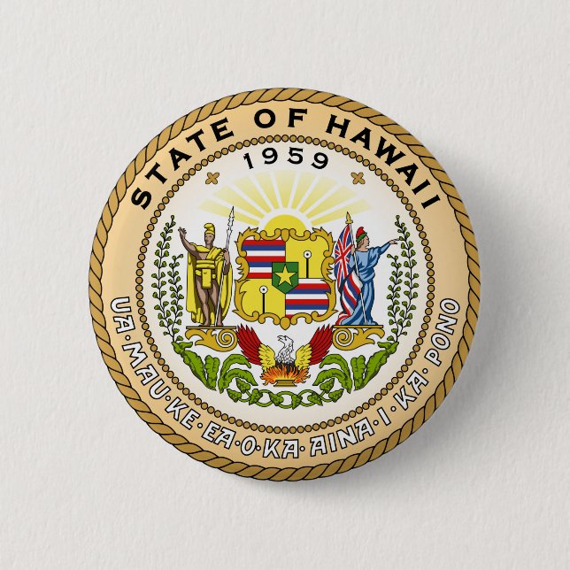 Hawaii state seal america republic symbol flag pinback button (Front)