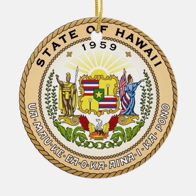 Hawaii State Seal Ceramic Ornament (Front)
