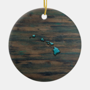 Hawaii State Shape Teal Ceramic Ornament