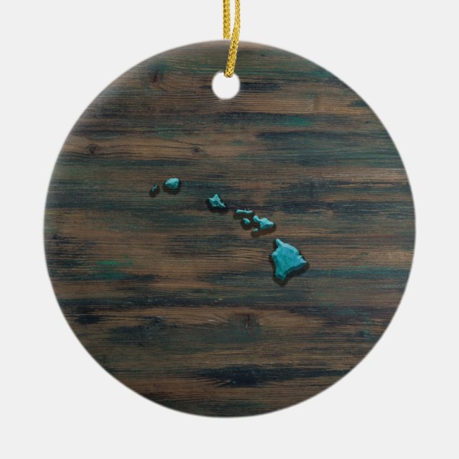 Hawaii State Shape Teal Ceramic Ornament (Front)