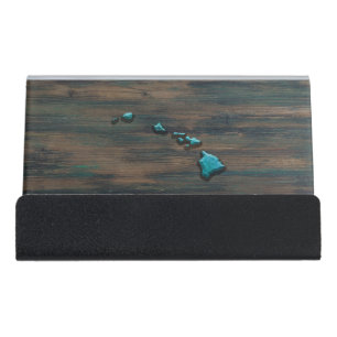 Hawaii State Shape Teal Desk Business Card Holder