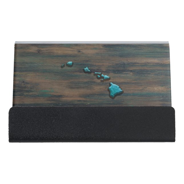 Hawaii State Shape Teal Desk Business Card Holder (Front)